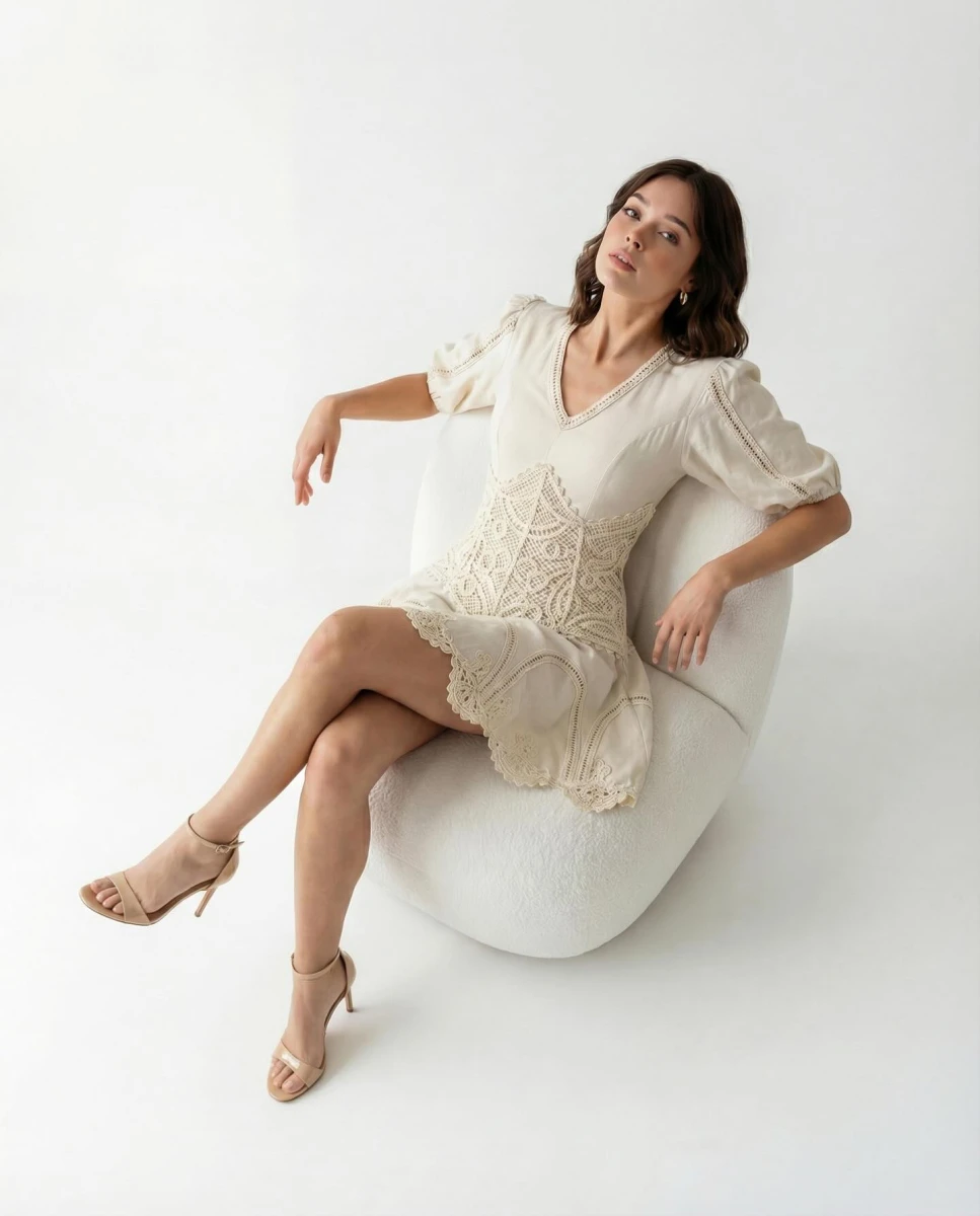 Dantel Detaylı Midi Elbise