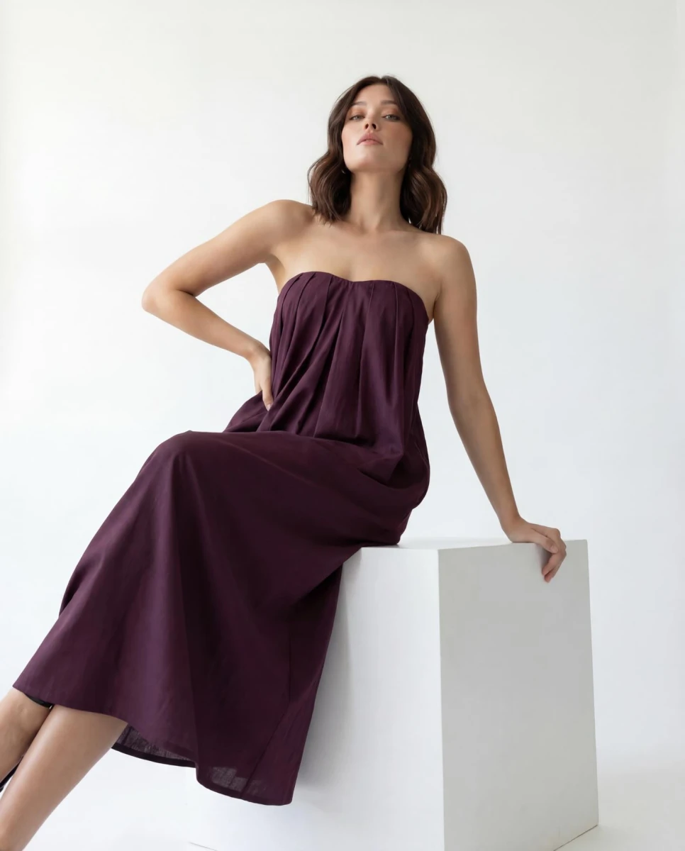 Dökümlü Straplez Elbise