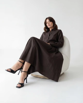 Kahverengi Uzun Gömlek Elbise