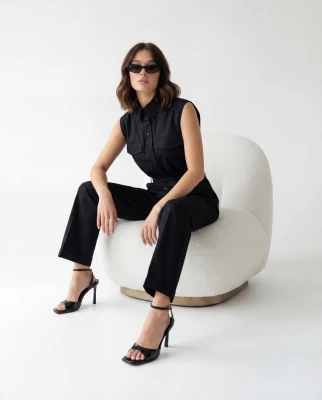 Siyah Düğmeli Kombin Elbise